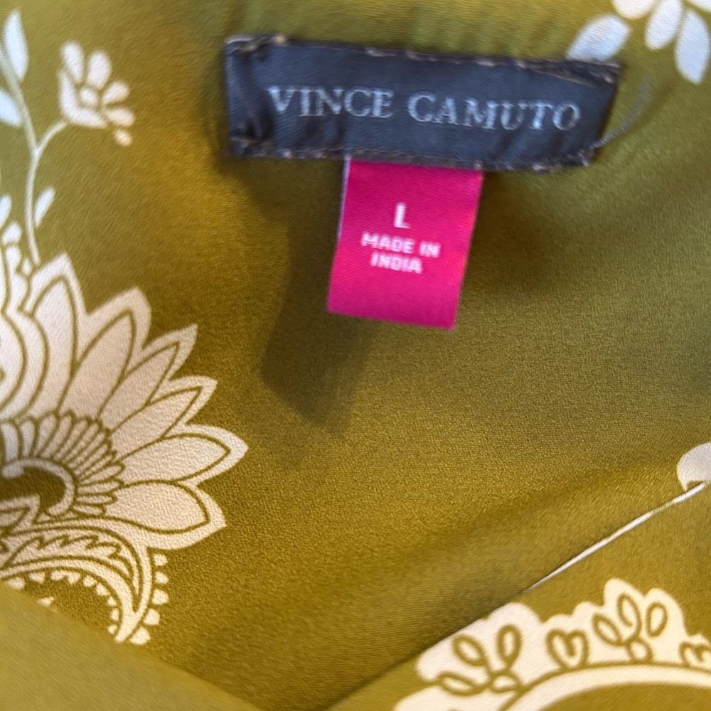 Vince Camuto Green and White Blouse with Floral Design